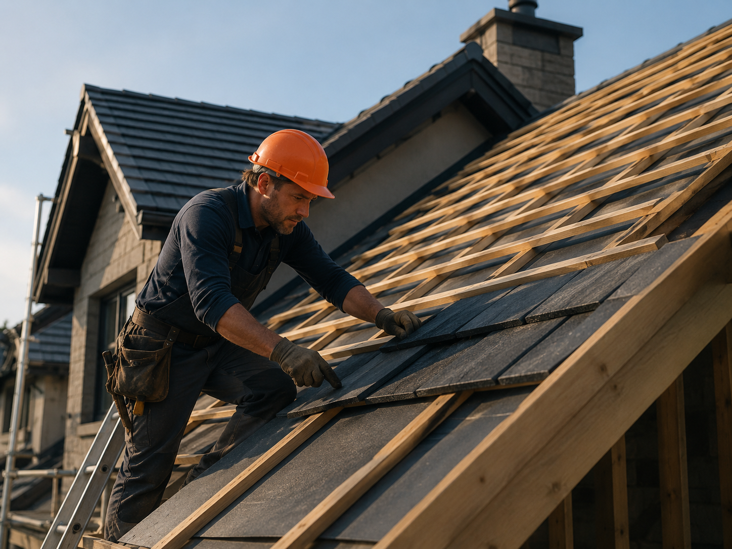 Roofer inspecting a leak point on a Sunshine Coast residential roof